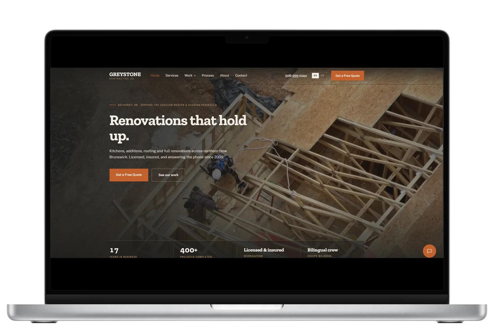 Greystone Contracting Co. bilingual contractor website homepage