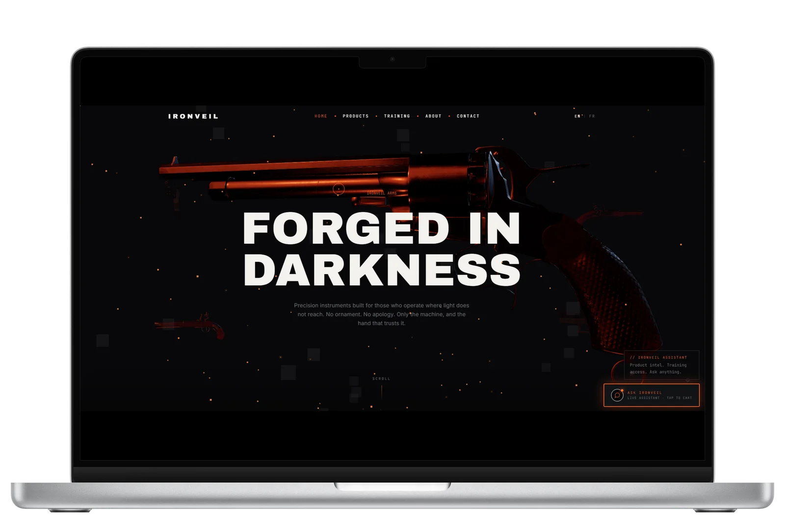 Ironveil Arms dark premium tactical gear e-commerce storefront