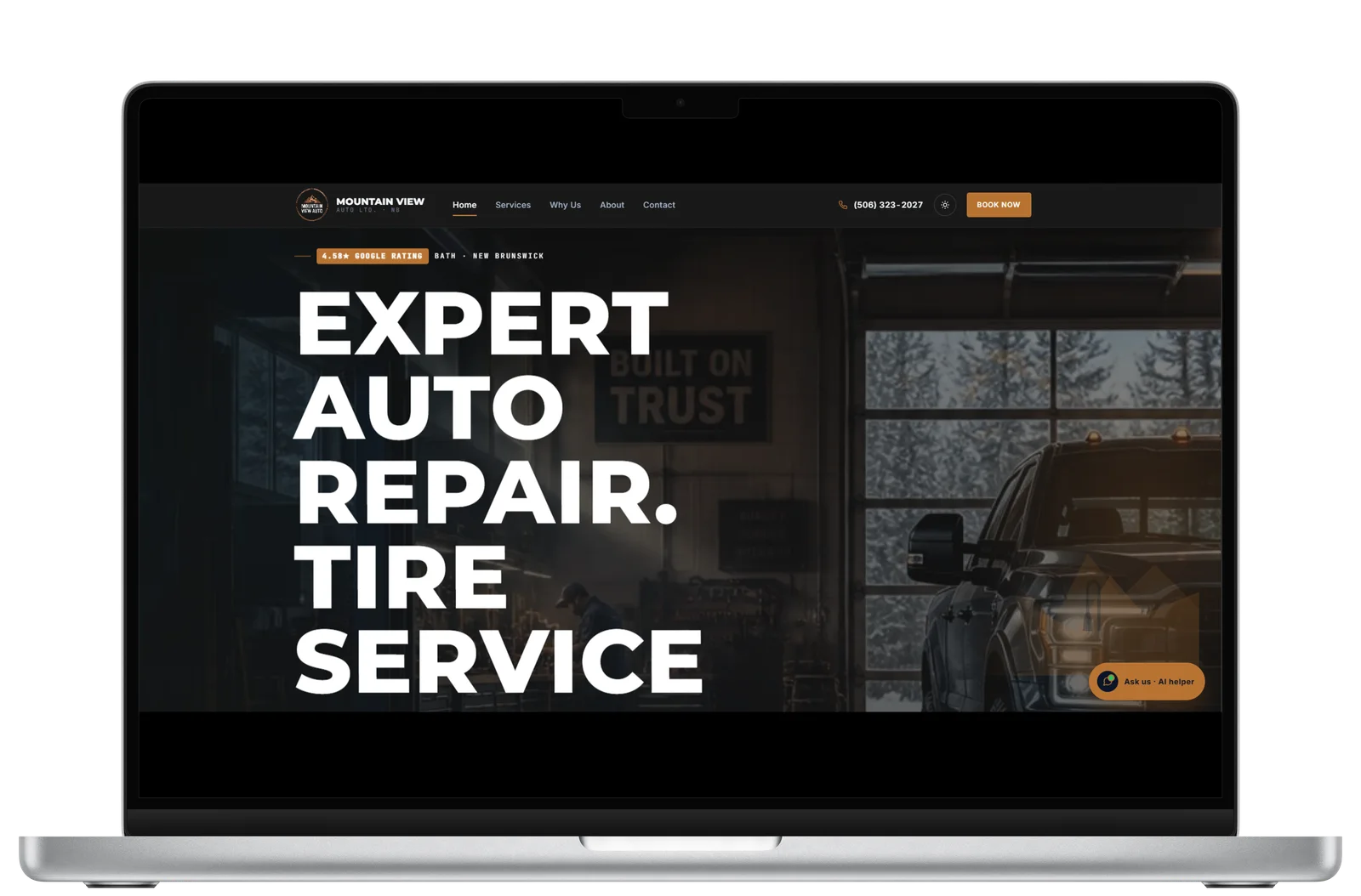 Mountain View Auto shop website with 24/7 call answering and booking