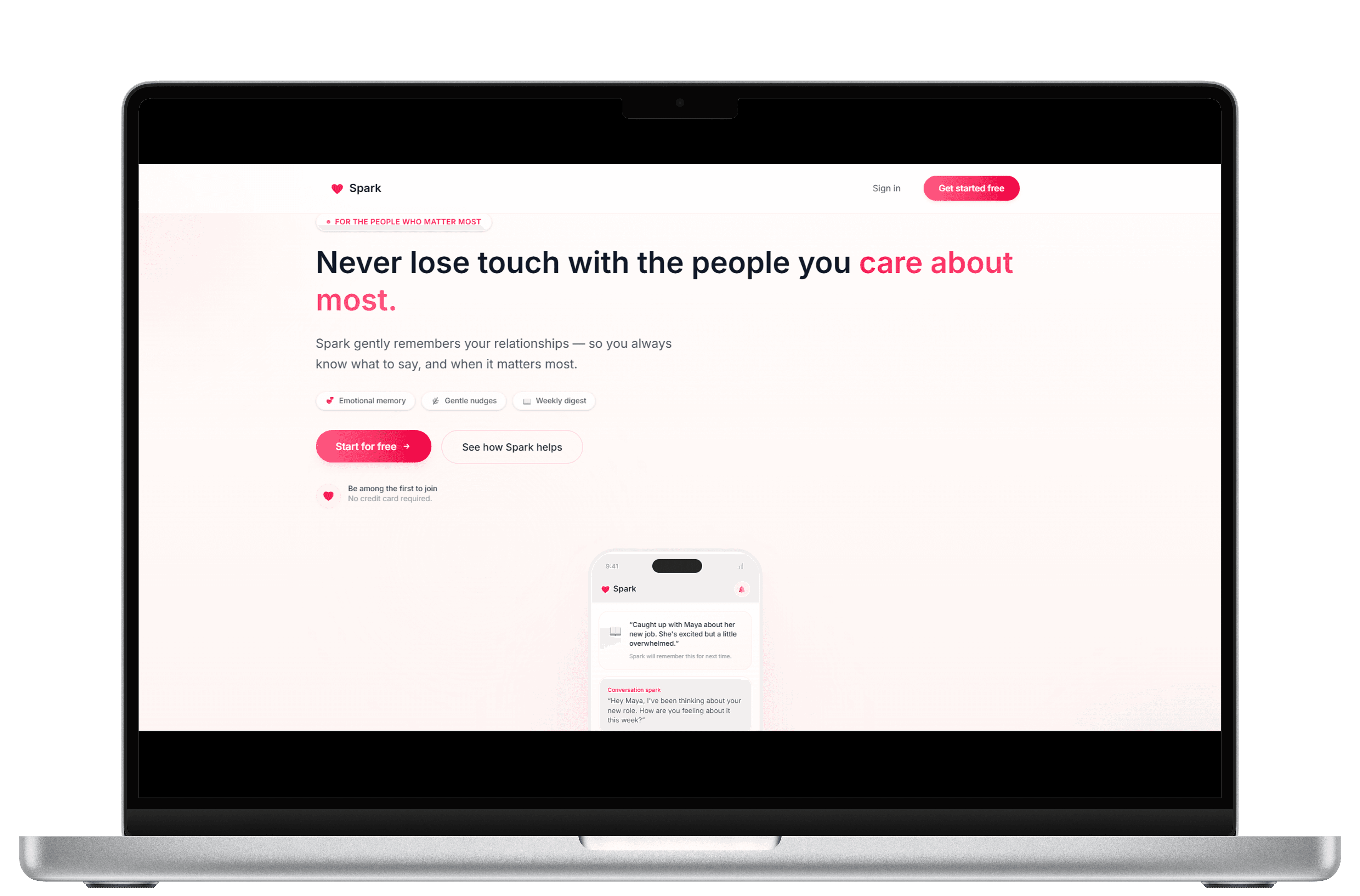 Spark app website displayed on MacBook mockup.